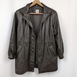 Field Gear Leather Jacket Double Zipper Lined Bomber Car Coat Brown Unisex M
